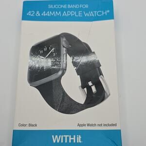 WITHit Black Silicone Replacement Strap Band for Apple Watch Series 42mm & 44mm